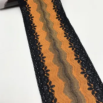 

3y/lot 12cm Stretch Lace Trims Orange Black For Clothing Accessories Dress Sewing Applique Costume Lace Fabrics Bra Lingerie
