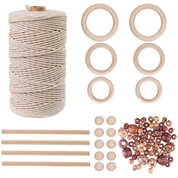 

Macrame Cord Natural Wall Cotton Rope m with Wood Ring Wood Stick for DIY Plant Hangers Wall ,Crafts,Knitting