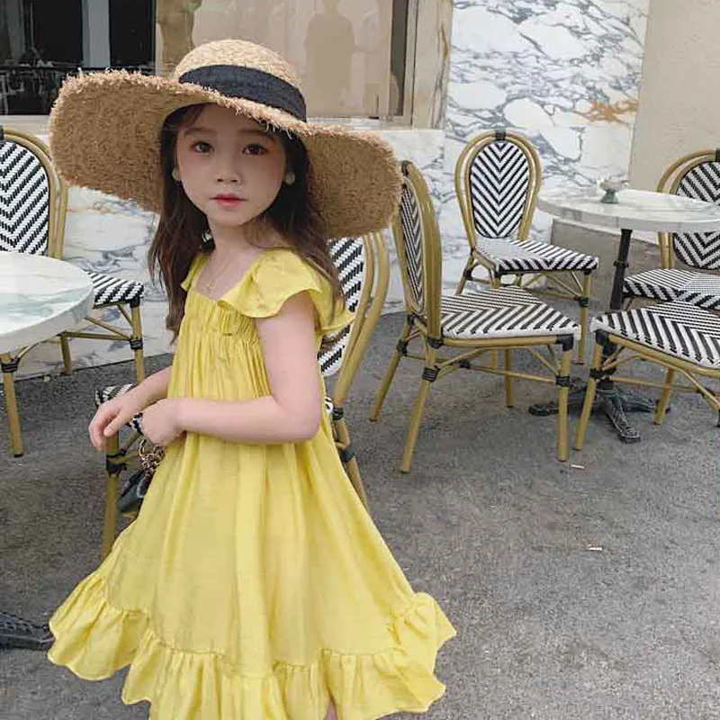 Summer Girls Dress Holiday Style Casual Comfortable Loose Sweet Sweet Flying Sleeve Dress Baby Kids Clothes Children'S Clothing