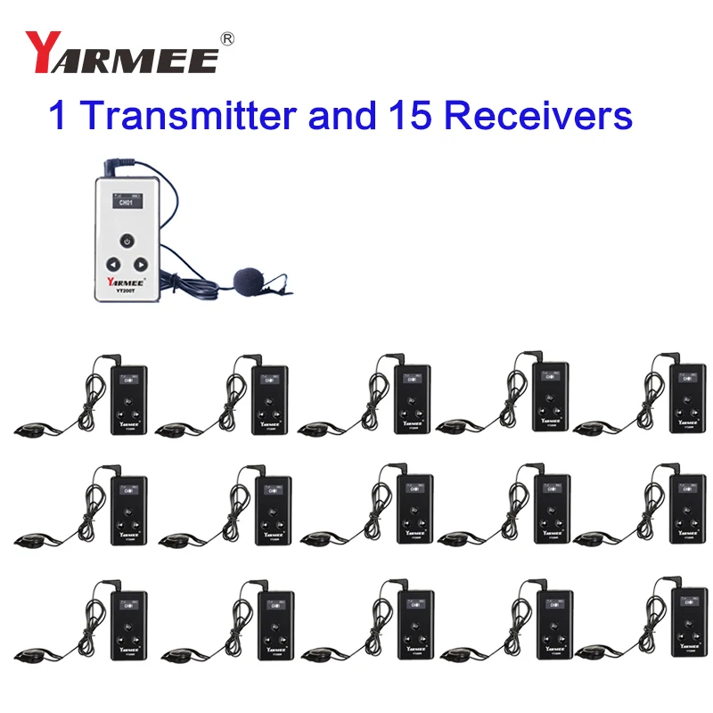 YARMEE Wireless Tour Guide System Portable Transmitter + 15 Radio Receiver With Microphone Earphone For Travelling Umrah Hajj 