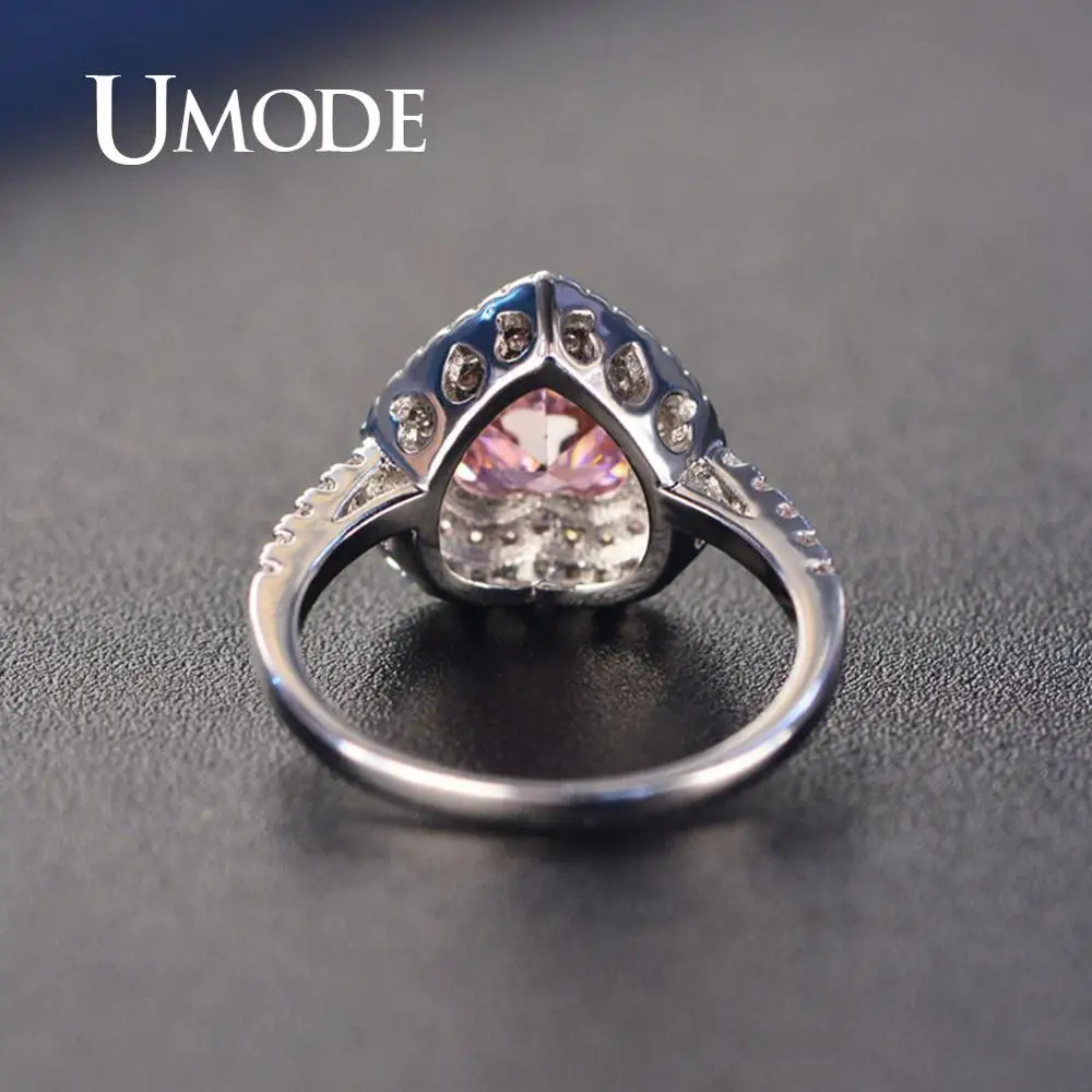 UMODE кольца с розовым сердцем для женщин, роскошные винтажные Свадебные кольца с кристаллами для помолвки, кольцо с кубическим цирконием, Женские аксессуары UR0568