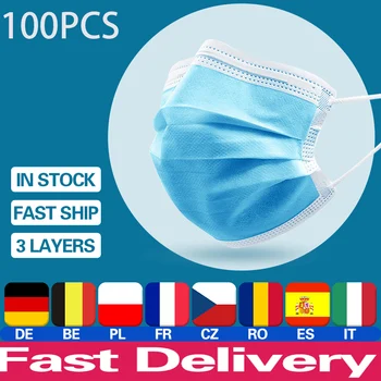 

Disposable Mouth Mask Blue Universal NonWoven Ear Hook Face Mask 3 layer 50-100pcs Filter Dust Disposable Mask Arrive quickly