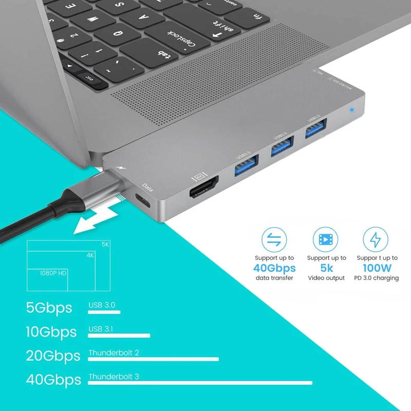 Thunderbolt-3 type-C концентратор 8 в 1 кард-ридер USB3.1 зарядное устройство адаптер 4K HDMI для MacBook Pro ///Macbook Air 18