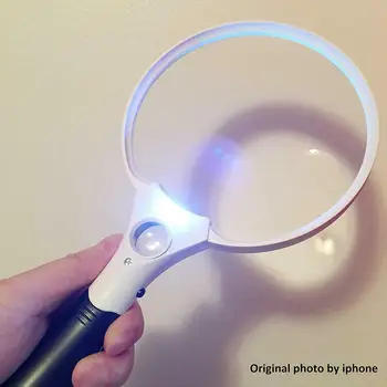 

130mm Large Handheld Lighted Magnifier 2X 4X 25X with 3 LED Light Illuminated Magnifying Glass