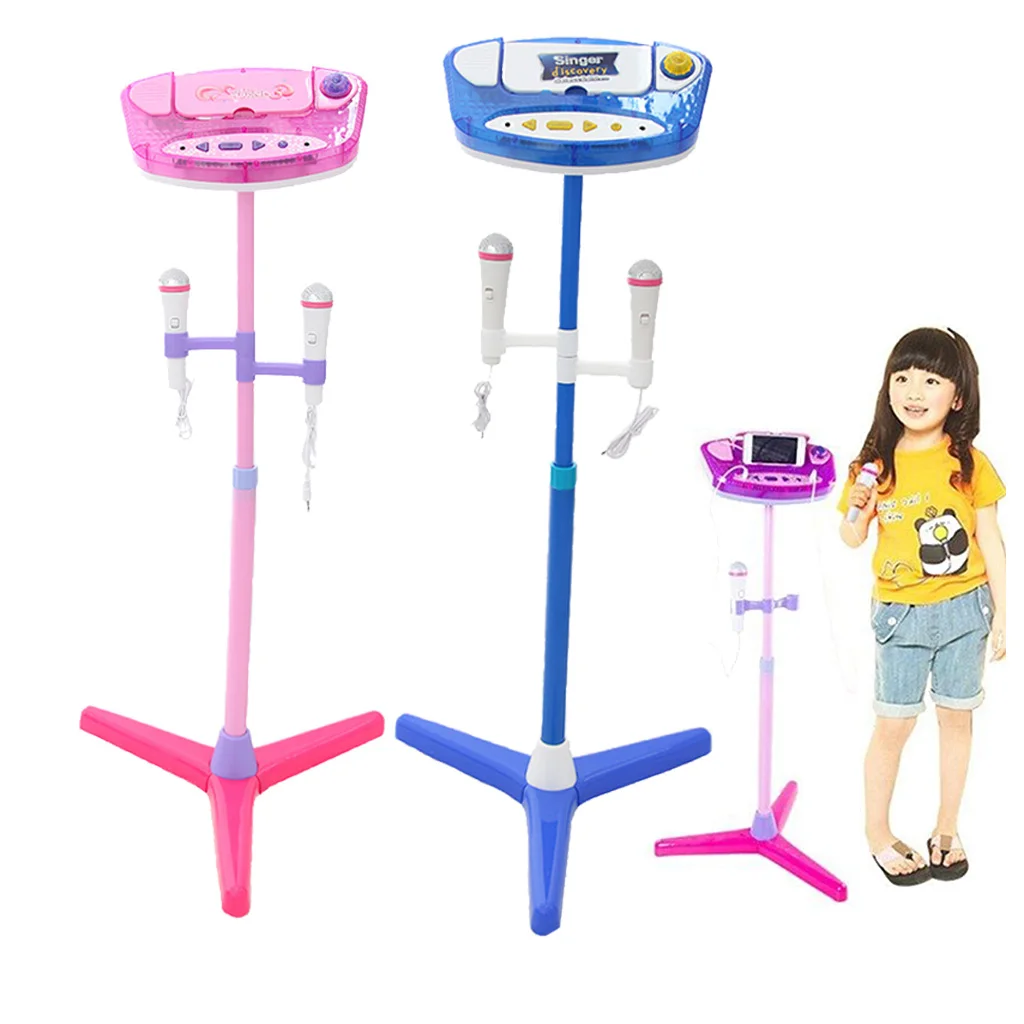 Simulation Excellent Funny Kids Micophone Karaoke Machine Adjustable Height Stands and 2 Microphones Sing Play Toy