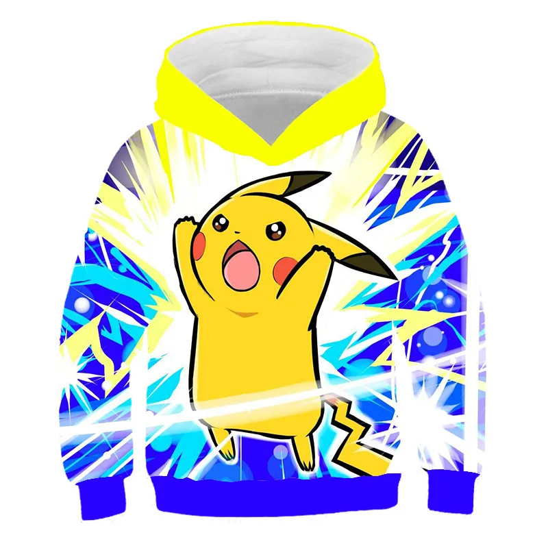 Boys Pikachu Hoodies Autumn 3D Print Cartoon Pokemon Sweatshirt Kids Funny Harajuku Fashion Tops Boys Girls Super Cool Pullover hoodie black kid