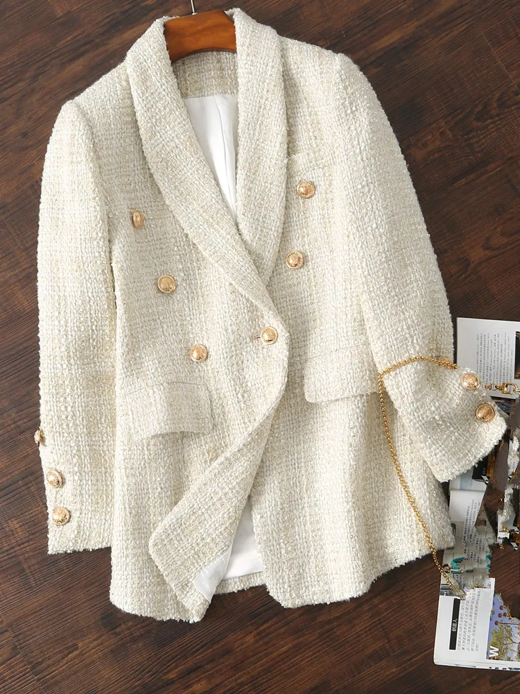 New suit female short paragraph autumn and winter retro tassel pearl buckle weaving ladies rough tweed jacket