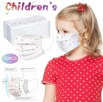 

50pc Kids Children's Respirator Scarf Mascarilla Mask For Face Mask Mascherine Disposable Respirator Industrial 3ply Ear Loop