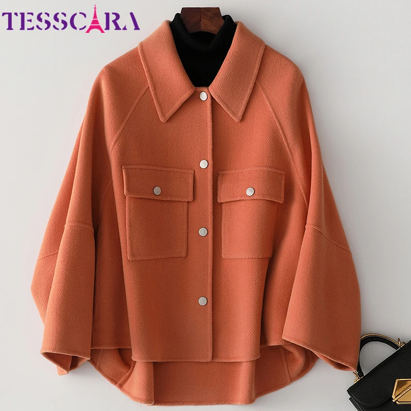 

TESSCARA Women Winter Casual Cloak Wool Blend Basic Jacket Coat Female High Quality Fashion Cashmere Jackets Outerwear & Coats