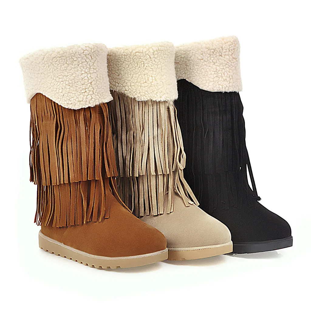 

Winter Boots Women New Ladies Flock Fringe Winter High Top Boots Casual Cotton Shoes Snow Boots Women Shoes Flat Outdoor