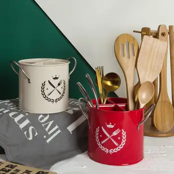 

Kitchen Metal Tableware Container Durable Organizer Knife Chopstick Spoon Storage Bucket Kitchen Supply Dinnerware Storage Tool