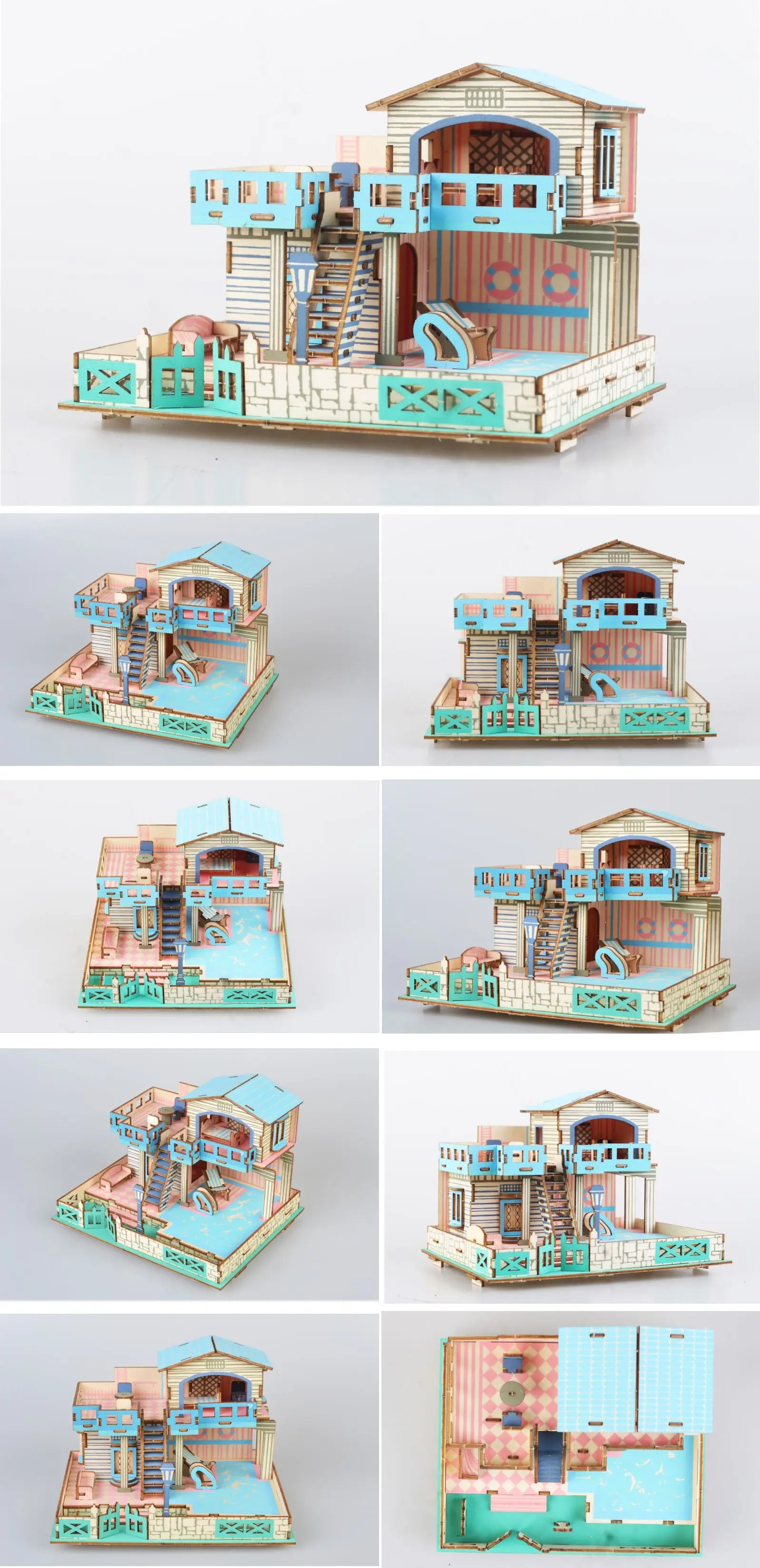 3D wooden three-dimensional jigsaw puzzle DIY handmade toys blue dream island beach villa toys