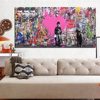 

Street Wall Graffiti Chaplin Master Oil Painting on Canvas Posters and Prints Cuadros Wall Art Pictures For Living Room Bedroom