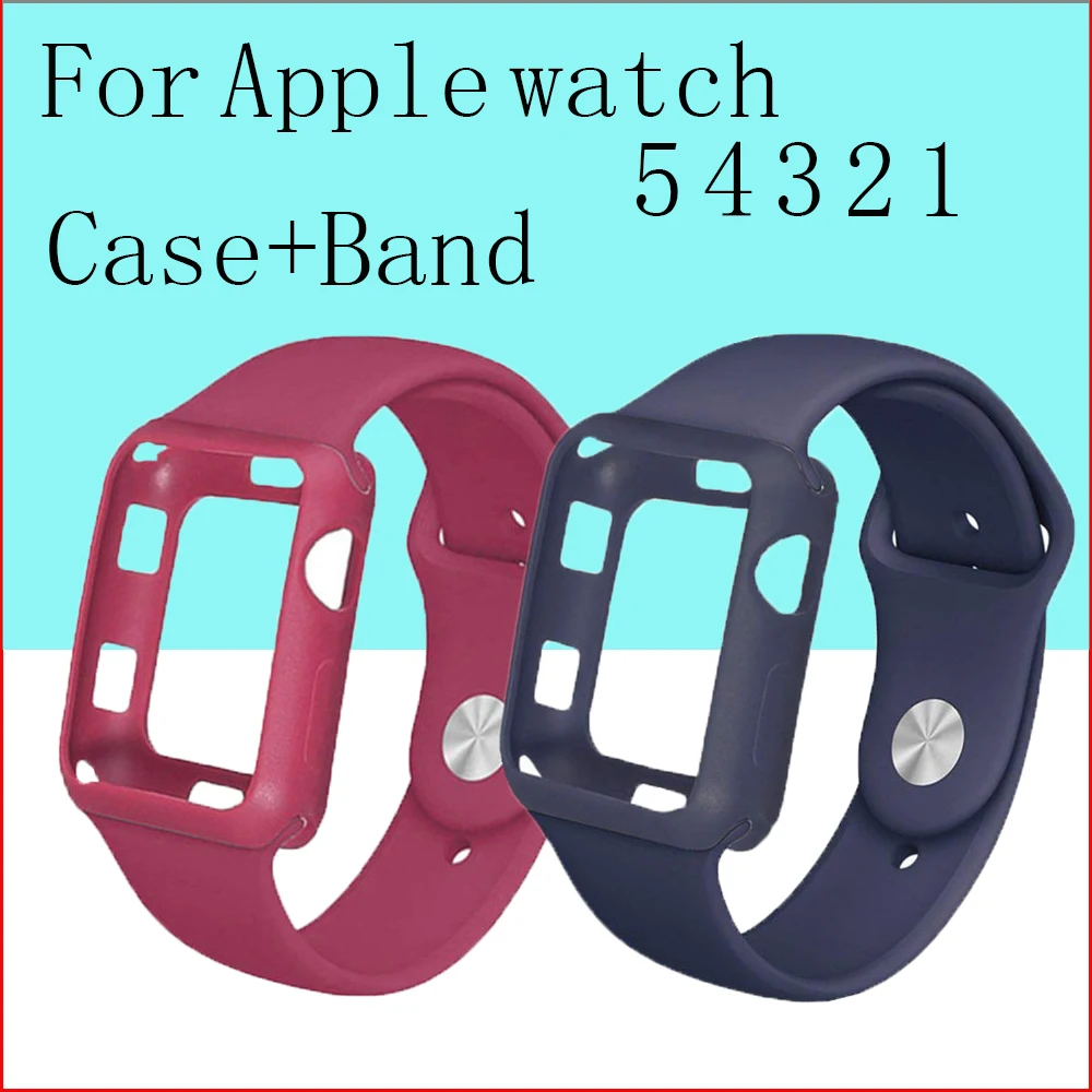 Чехол + ремешок для apple watch 42 мм/38 мм iwatch браслет чехол часов силиконовый защитный
