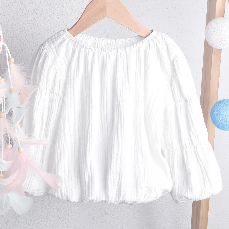 Детская блузка Одежда для новорожденных девочек Фонари рукав кофта, английская блузка теплая одежда с круглым вырезом Повседневное Карамельный цвет блузки для девочек