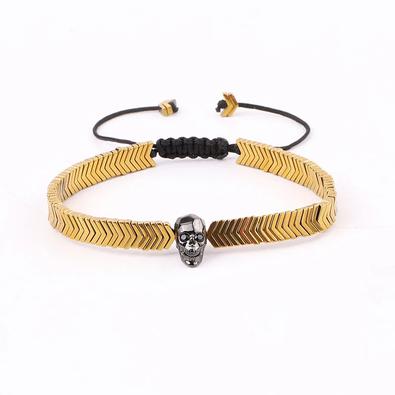 New Design Hematite Beads CZ Skull Macrame Adjustable Bracelet Jewelry For Men - Image 5
