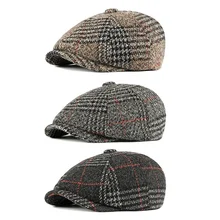 Осенне-зимняя шерстяная шляпа, плоская кепка, Ретро стиль, Клетчатая Кепка для мужчин и женщин, восьмиугольная кепка Newsboy, клетчатая шапка художника, шапка для мужчин и женщин, берет