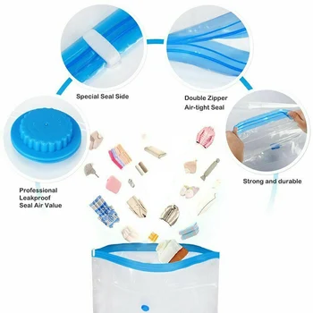 

White Vacuum Seal Storage Bag Space Saving Cloths Travel Container Set Kit 8pcs