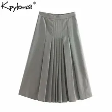 Винтажная элегантная Офисная Женская плиссированная миди юбка женская модная клетчатая стильная юбка на молнии сбоку Faldas Mujer