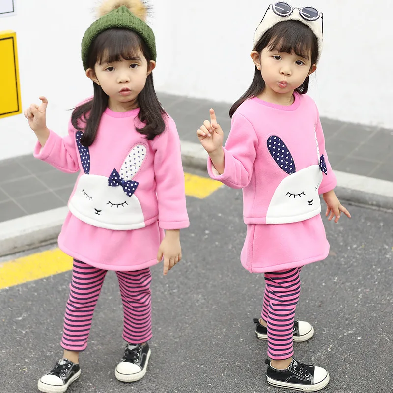 

2018 New Style Sweet CHILDREN'S Suit Girls Winter Skirt Capris Set Children Rabbit plus Velvet Two-Piece Set