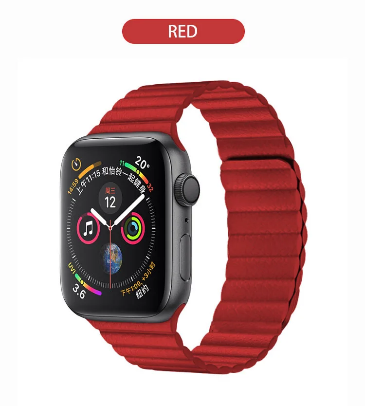 Leather-Red Петля кожаный ремешок для наручных часов для Apple Watch Series 5 4 3 2 1 44/40 мм ремешок Нержавеющая сталь цепи Магнитная застежка Браслет - Цвет ремешка: Leather-Red