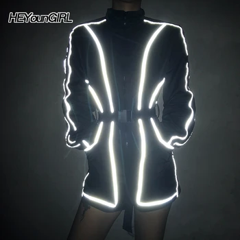 

HEYounGIRL Harajuku Long Sleeve Playsuit Women Casual Loose Short Jumpsuits Ladies Reflective Strips Black Rompers Belt Autumn