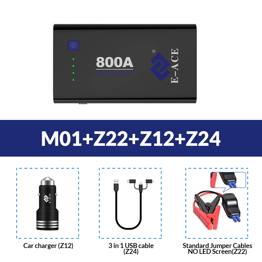 M01-Z22-Z12-Z24 E-ACE автомобильное пусковое устройство power Bank 800A 12V автомобильное зарядное устройство бустер пусковое устройство Автомобильное аварийное зарядное устройство - Цвет: M01-Z22-Z12-Z24