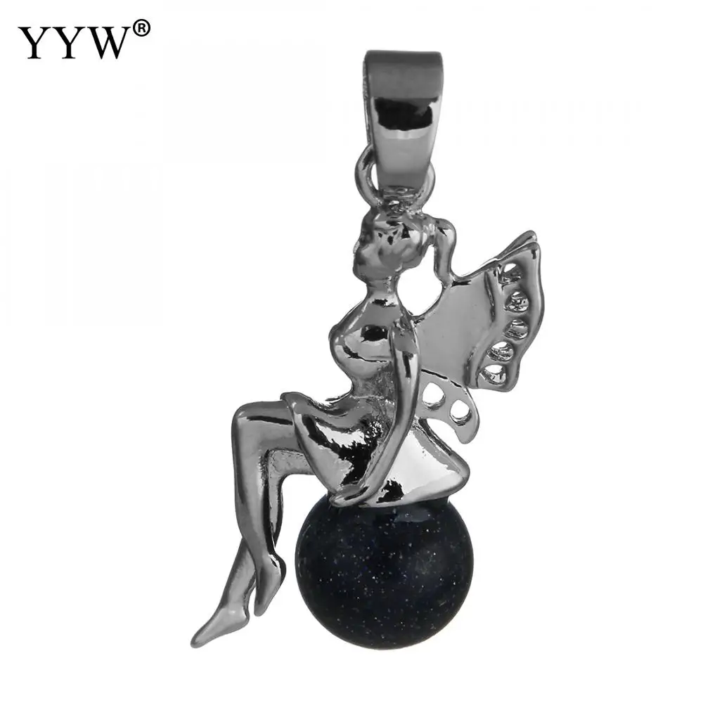 blue goldstone Уникальная Фея Ангел драгоценные камни подвески шар Форма Серебряный цвет рейки для ожерелья Шарм Классические Подвески Аксессуары - Окраска металла: blue goldstone