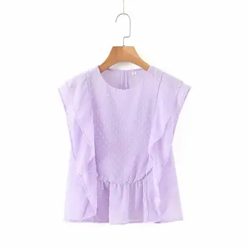 

New Women Fashion Round Collar Solid Cascading Ruffles Casual Smock Blouse Ladies Chic Dots Stitching Chiffon Shirts Tops