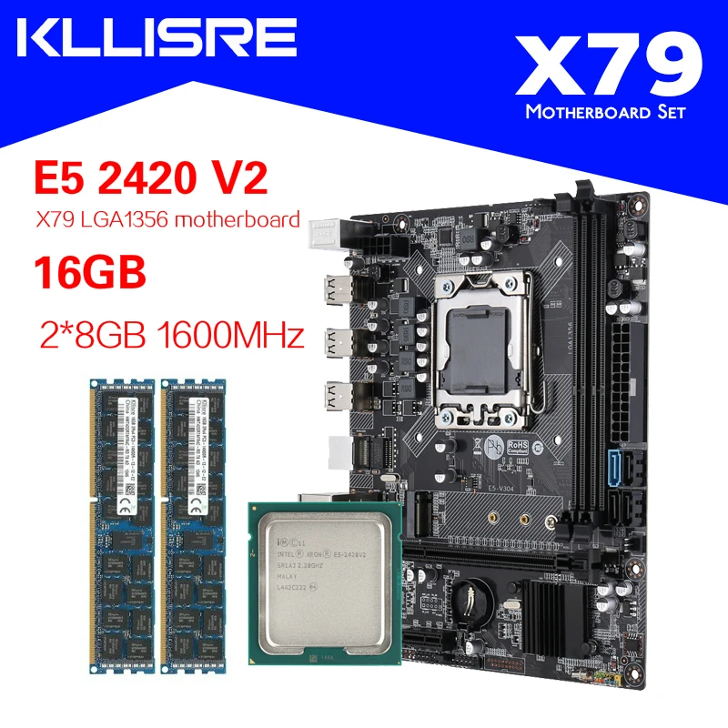 Комплект материнской платы Kllisre X79 LGA 1356 с Xeon E5 2420 V2 2x8 ГБ = 16 Гб 1600 DDR3 ECC
