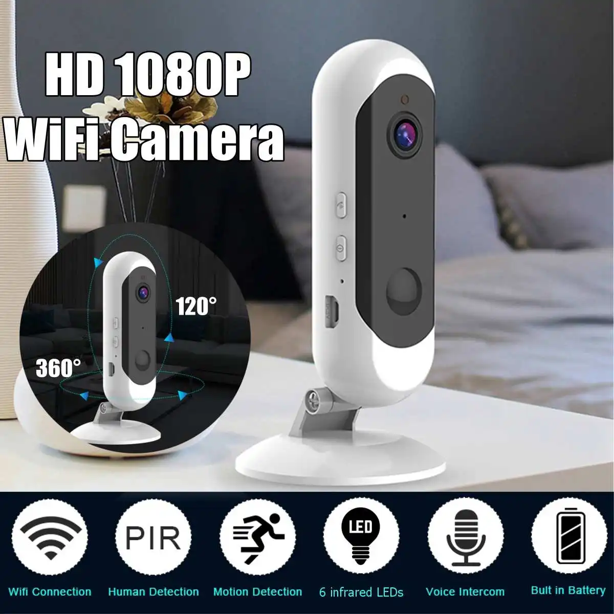 

1080P HD Battery Low Power IP Camera Real Wireless WiFi Home Security Camera Surveillance IR Night Vision Network CCTV Camera