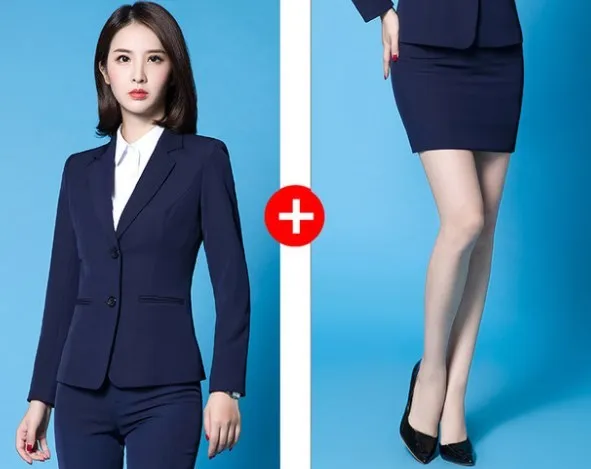 Office Ladies Work Suits Long Sleeve Tuxedo Jacket with Pant Black Blue Pant Suit Woman Two 2 Piece Blazer Sets Women Pantsuit