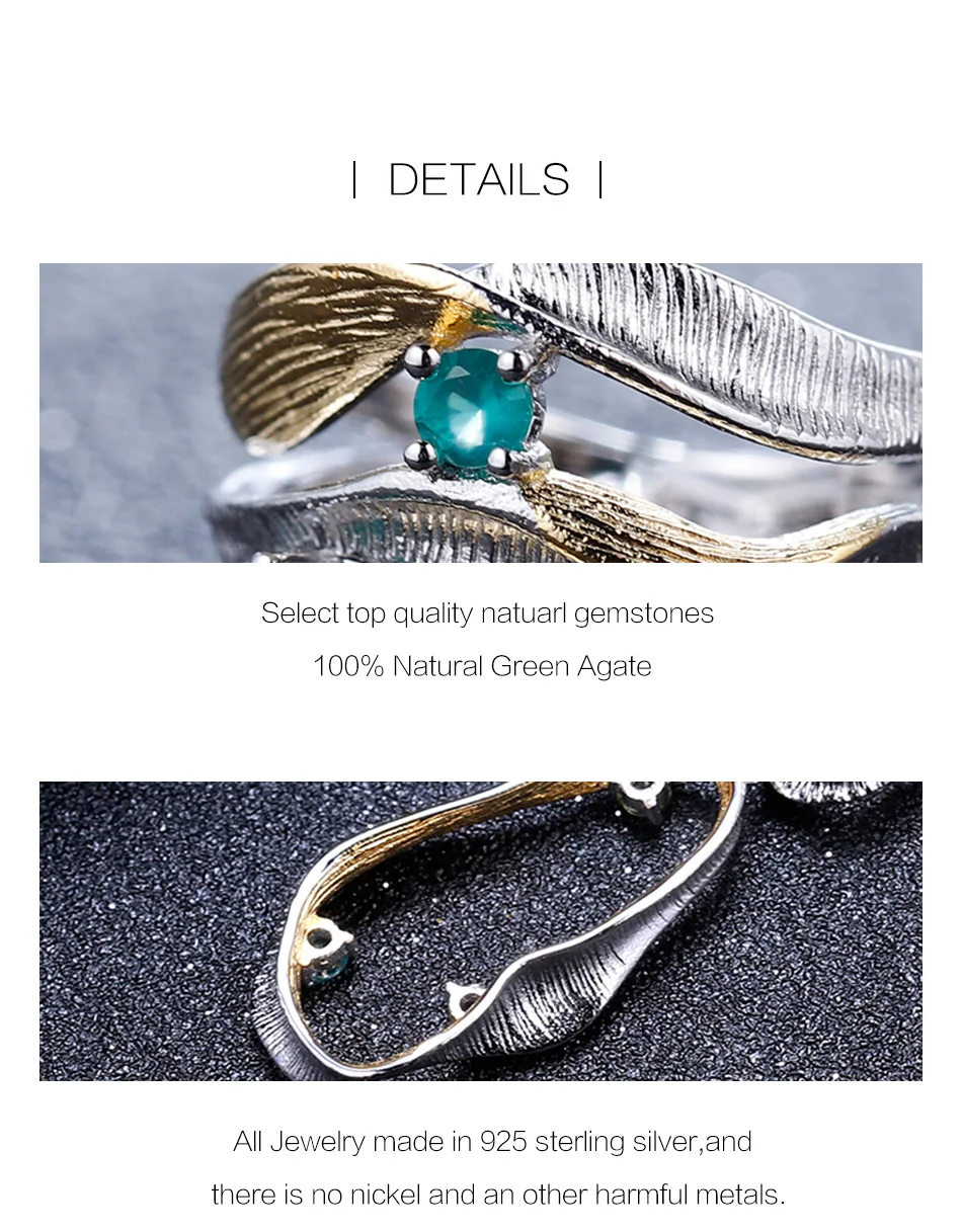 GEM'S BALLET 925 Sterling Silver Handmade Twist Jewelry Set Natural Green Agate Gemstones Ring Earrings Pendant Sets For Women