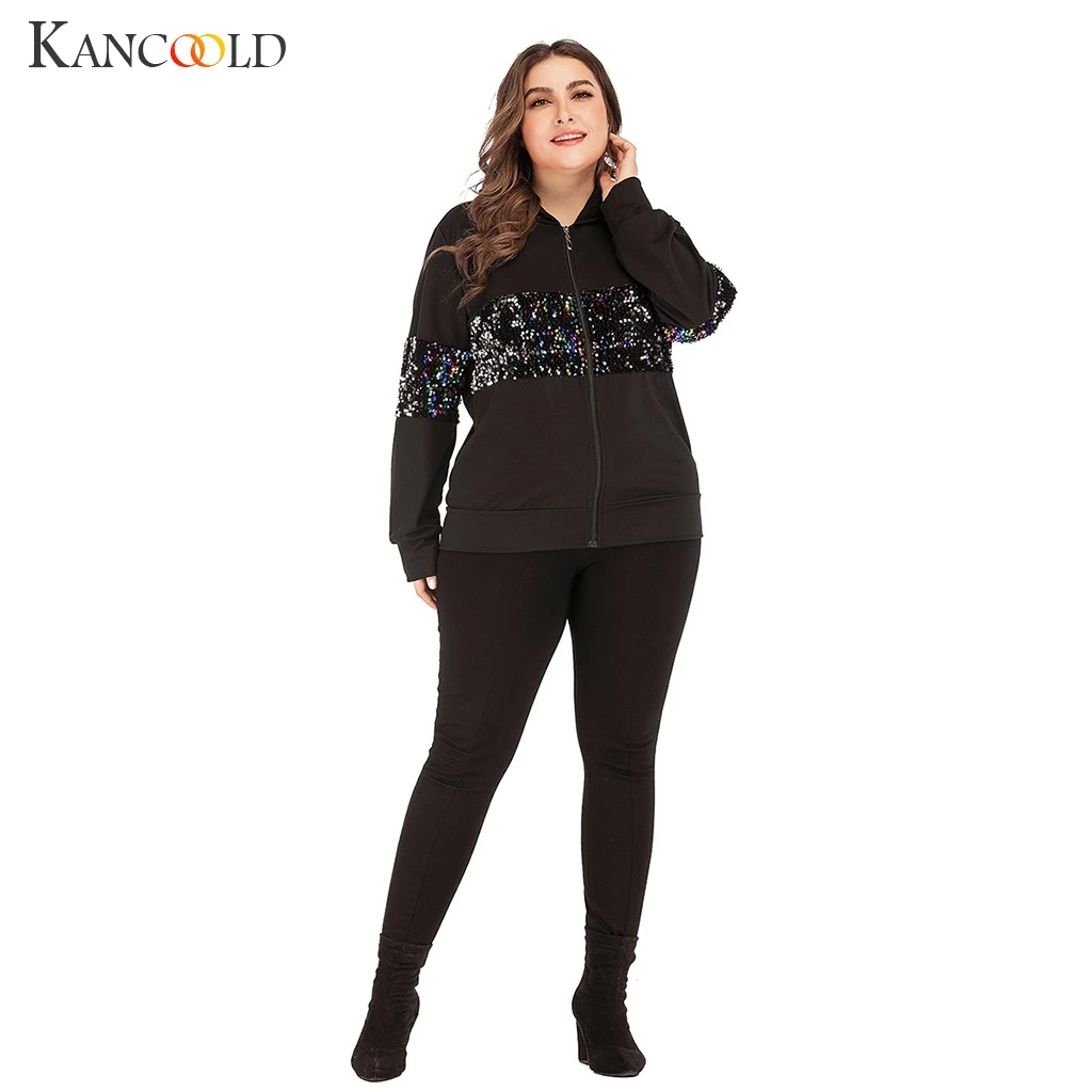 KANCOOLD, пальто, женские, расшитые блестками, пэчворк, для отдыха, длинный рукав, свободный, с капюшоном, толстовка, пальто, модное, новое, пальто для женщин 2019DEC9