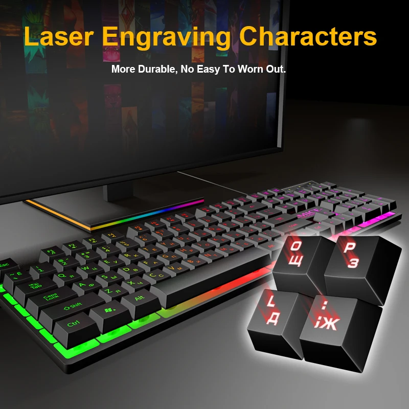 Gaming keyboard and Mouse Wired Noiseless Russian keyboard with backlight PC Gamer kit 5500Dpi Silent Mouse Gaming Set