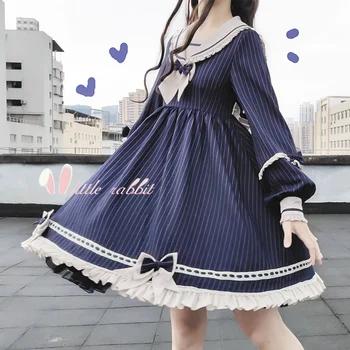 

Kawaii Lolita Dress Sailor Collar Long Sleeve Bowknot Op Lolita Dresses Princess Girl Victorian Dresses Loli Lol Cos