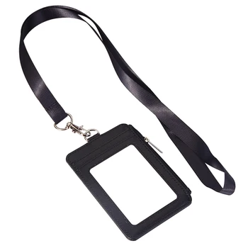 

Neck Strap Name Tag Vertical Multi Slot Retractable Lanyard Bus Pass Fashion Clear Pocket ID Badge Holder PU Leather Credit Card