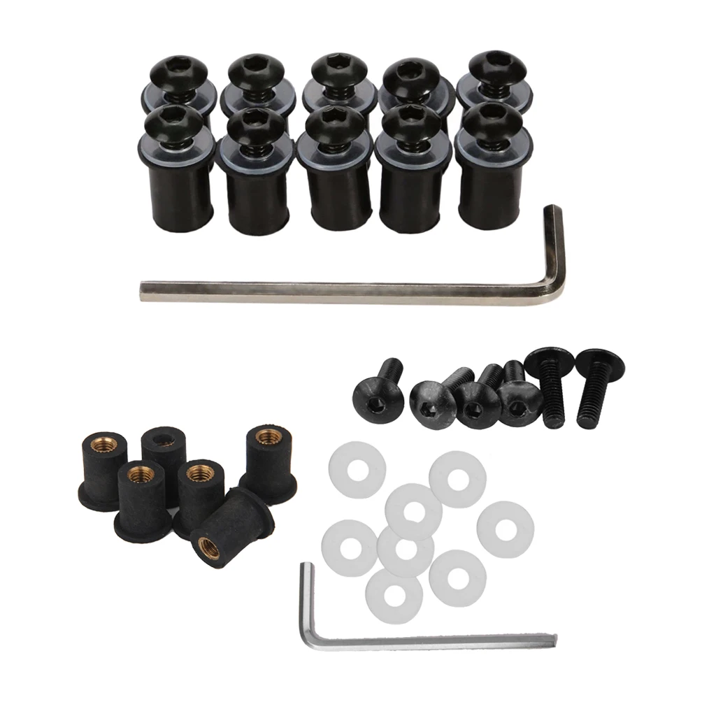 4mm + 5mm Fairing Windscreen Screw Bolt Windshield Mounting Nuts Kit Black 