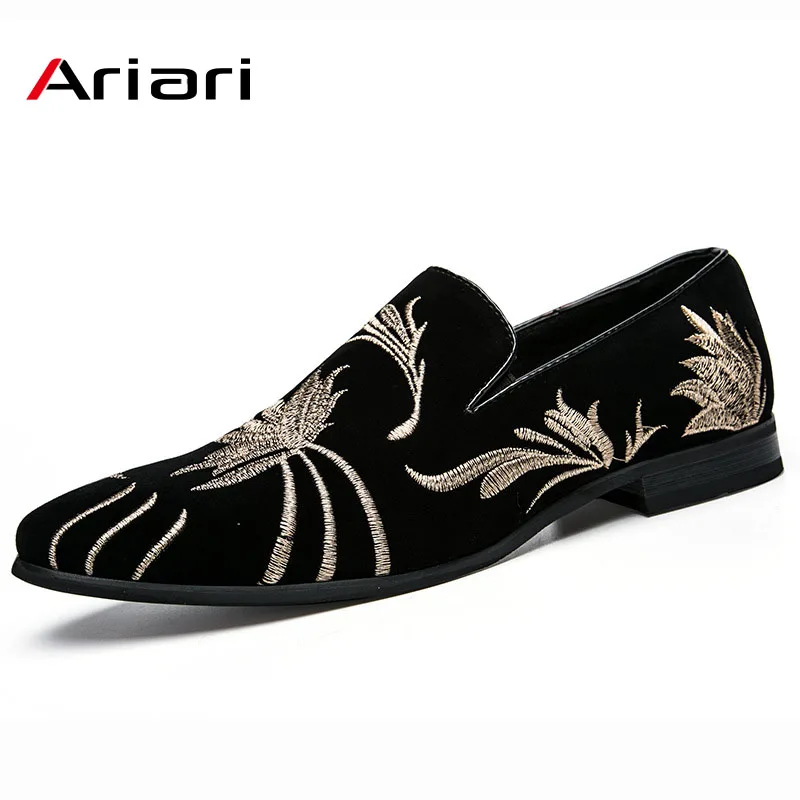 

ARIARI Men's Fashion Suede Leather Embroidery Loafers Mens Casual Printed Moccasins Shoes Man Party Driving Flats Sizes 38-47
