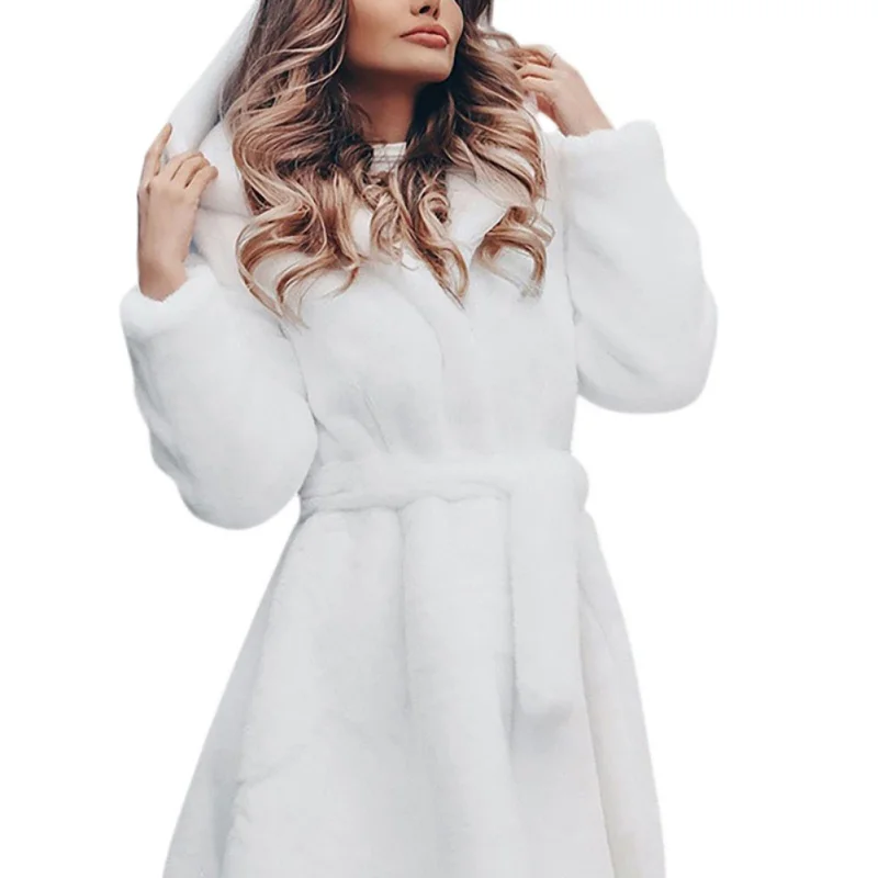 W Женское элегантное белое мохнатое Женское пальто из искусственного меха уличная осенне-зимняя теплая плюшевая куртка для женщин размера плюс вечерние пальто - Цвет: W