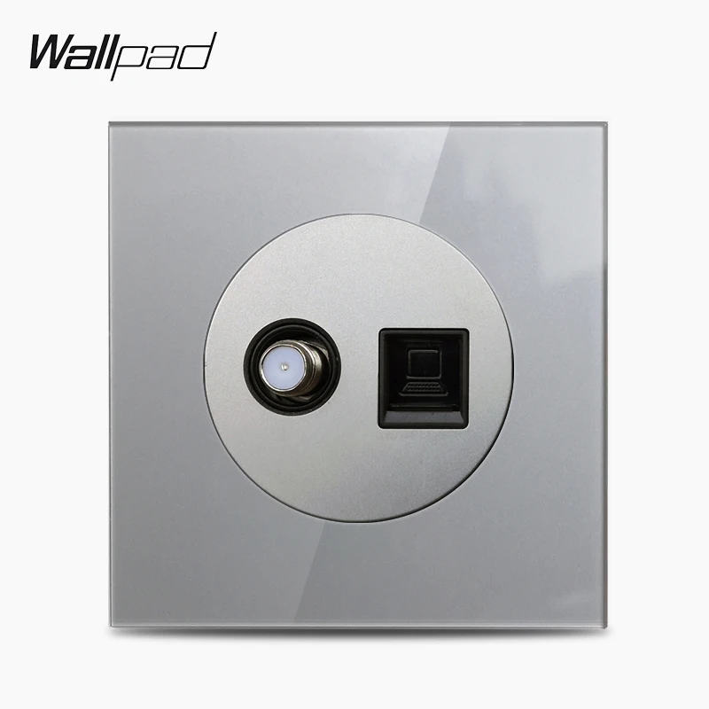 Настенная розетка Wallpad L6 серая стеклянная антенна для спутникового ТВ FM-радио