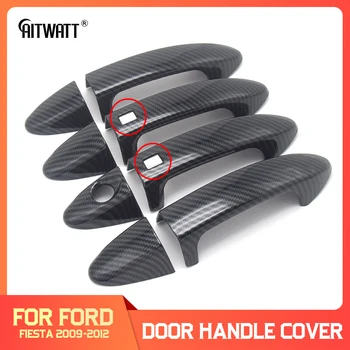 

Car Styling Fit For Ford Fiesta 2009-2012 Carbon Fiber With Smart Button Exterior Door Handles Sticker Cover Moulding Trim 8pcs