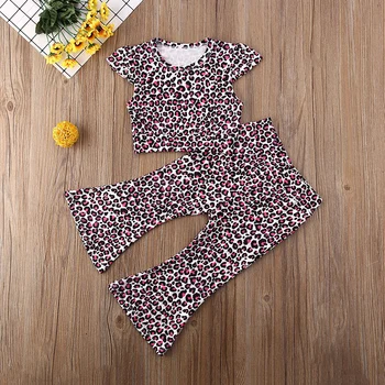

Girls Set Summer 2Pcs Toddler Kids Baby Leopard Print Tops+Flared Trousers Outfits Infant Leisure Children Clothes