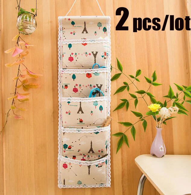 

2pcs/lot Rectangle cloth art collection and hanger bag Wall hanging multi layer finishing pouch Door Wall Storage Organizer bag