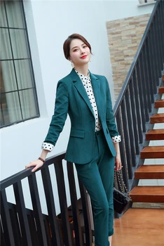 

High Quality Corduroy Formal Women Business Suits With Jackets and Pencil Pants Ladies Office Work Wear Pantsuits Blazers Set