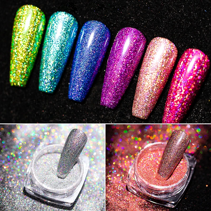 Holographic Nail Glitter Powder Laser Pigment Nail Art Dust Mirror Chrome Shining Pigment Powder 3D Art Decorations DIY Nail Powder Nail Glitter Nail Decoration Nail Decorations