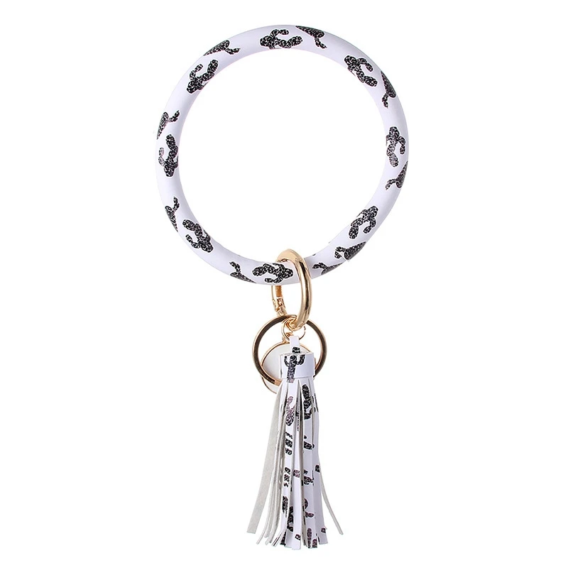 

New Fashion Multiful Tassel Keychain Enamel Leather O Key Chain Monogram Circle Wristlet Keychain for Women Girls