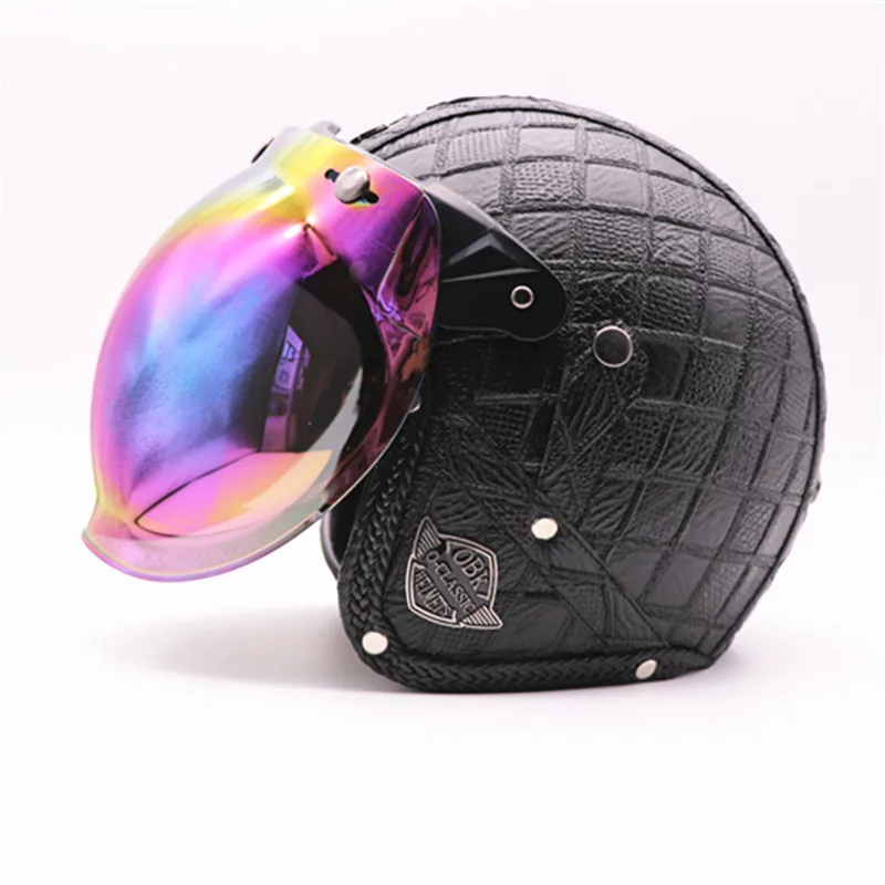 Helmet checking retro motorcycle Helmet men and women Helmet HL pedal leather Helmet men and women with color mercifully mirror - Цвет: 11