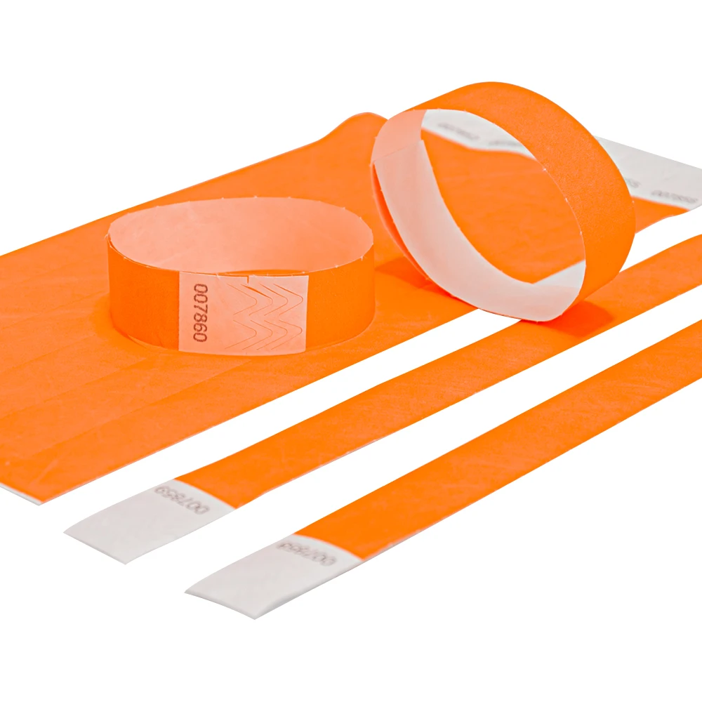 Neon Orange Color 3/4 inch Tyvek Wristbands with Number, Beautiful Color Wristbands for Parties Events Identification 500 pieces