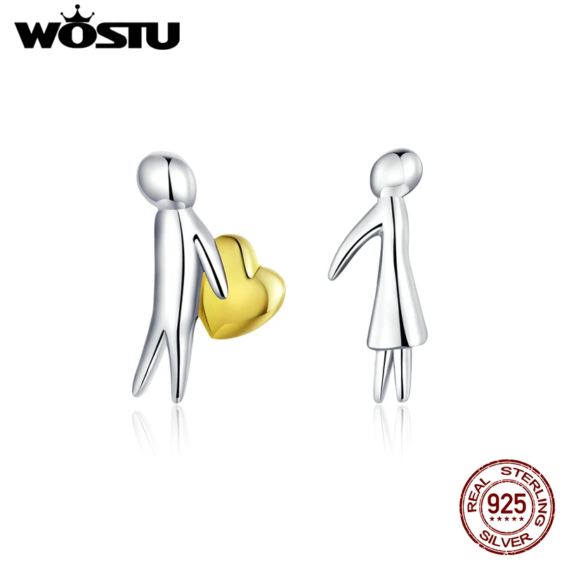 WOSTU настоящее 925 пробы серебряные серьги-гвоздики с сердечками для мальчиков и